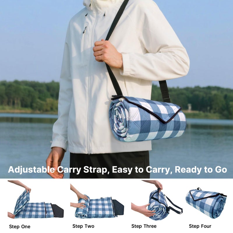 TigeJoy Extra Large Picnic Blanket Waterproof Foldable 80''x80''  Outdoor Picnic Mat Beach Blanket Sandproof for Park  Grass  Travel  Hiking  Camping Essentials  Gingham Picnic Blanket - Image 3